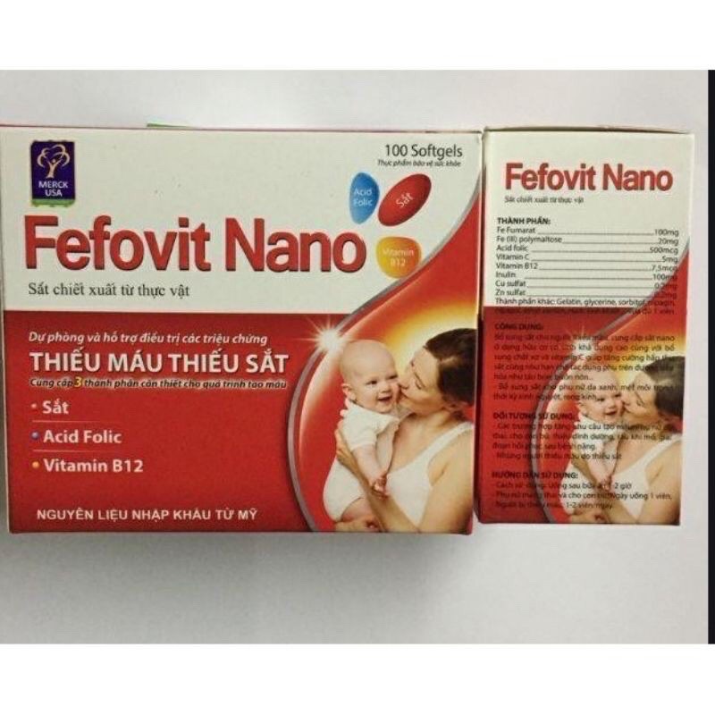 Fefovit Nano Bổ Sung Sắt, Tăng Cường Lưu Thông Máu Cho Phụ Nữ Mang Thai Hộp 100 viên | BigBuy360 - bigbuy360.vn