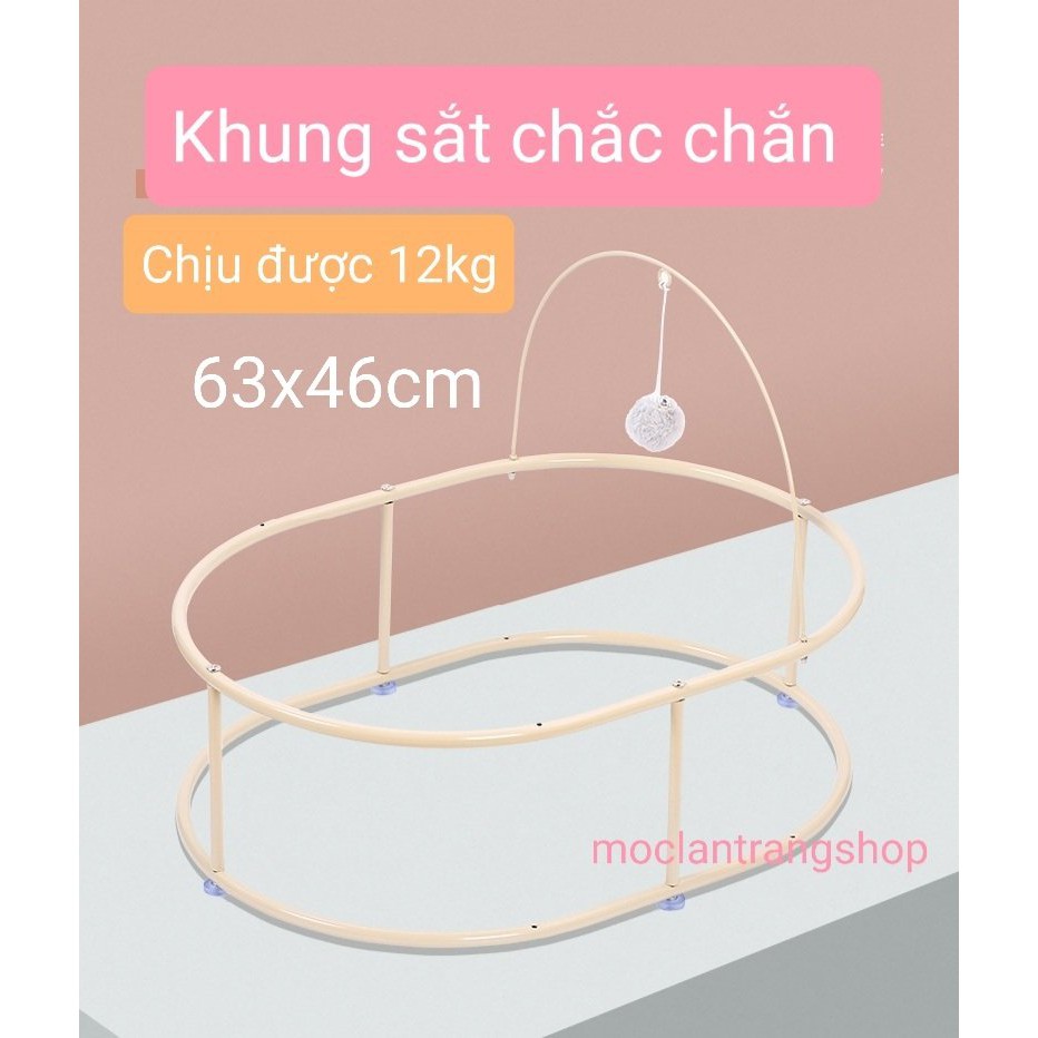 Giường đệm võng cho mèo hình Oval dài 63cm kèm quả bông treo. Ổ mèo ổ chó khung sắt cỡ lớn, chõng nằm ngủ cho mèo tây to