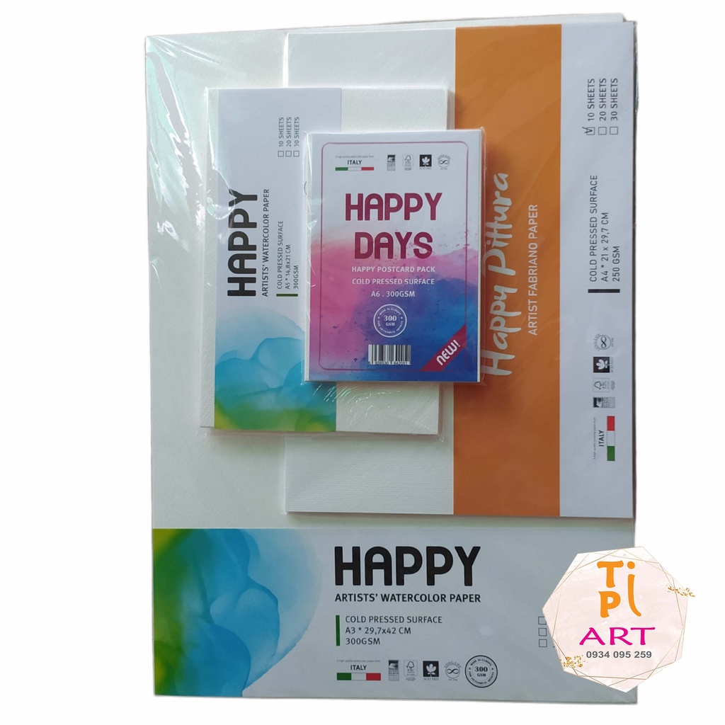 Giấy vẽ màu nước Happy Pittura A5/A4 250gsm