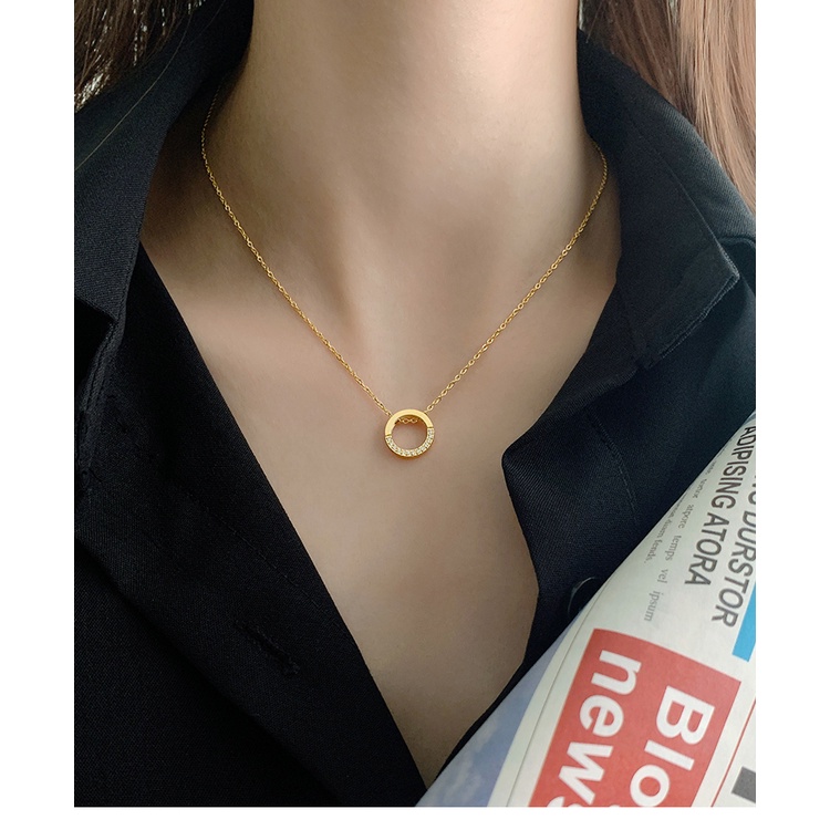 [FreeShip] Dây chuyền nữ titan nữa vòng tròn đá X1-405 - CAM KẾT KHÔNG BAY MÀU