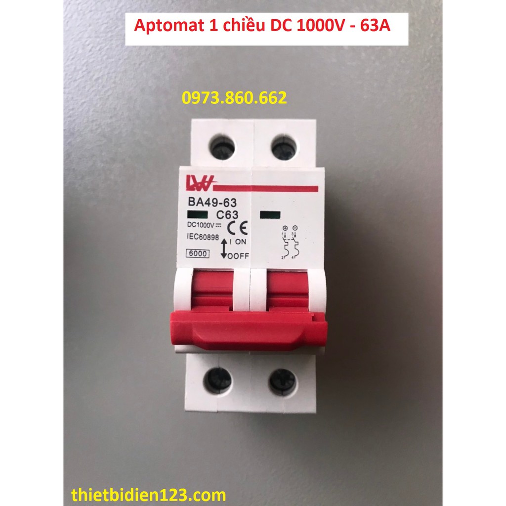 Át 1 chiều DC 25A,63A 1000V Bộ ngắt mạch CB DC 1000V