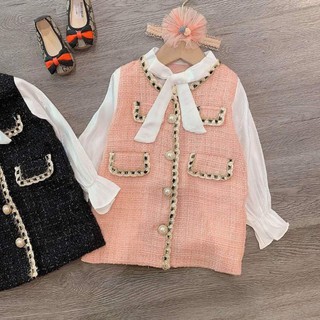 Váy dạ cổ nơ bé gái