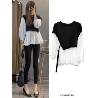 🌈 ÁO KIỂU BBD PHỐI MẦU ĐEN TRẮNG DÂY EO‼️