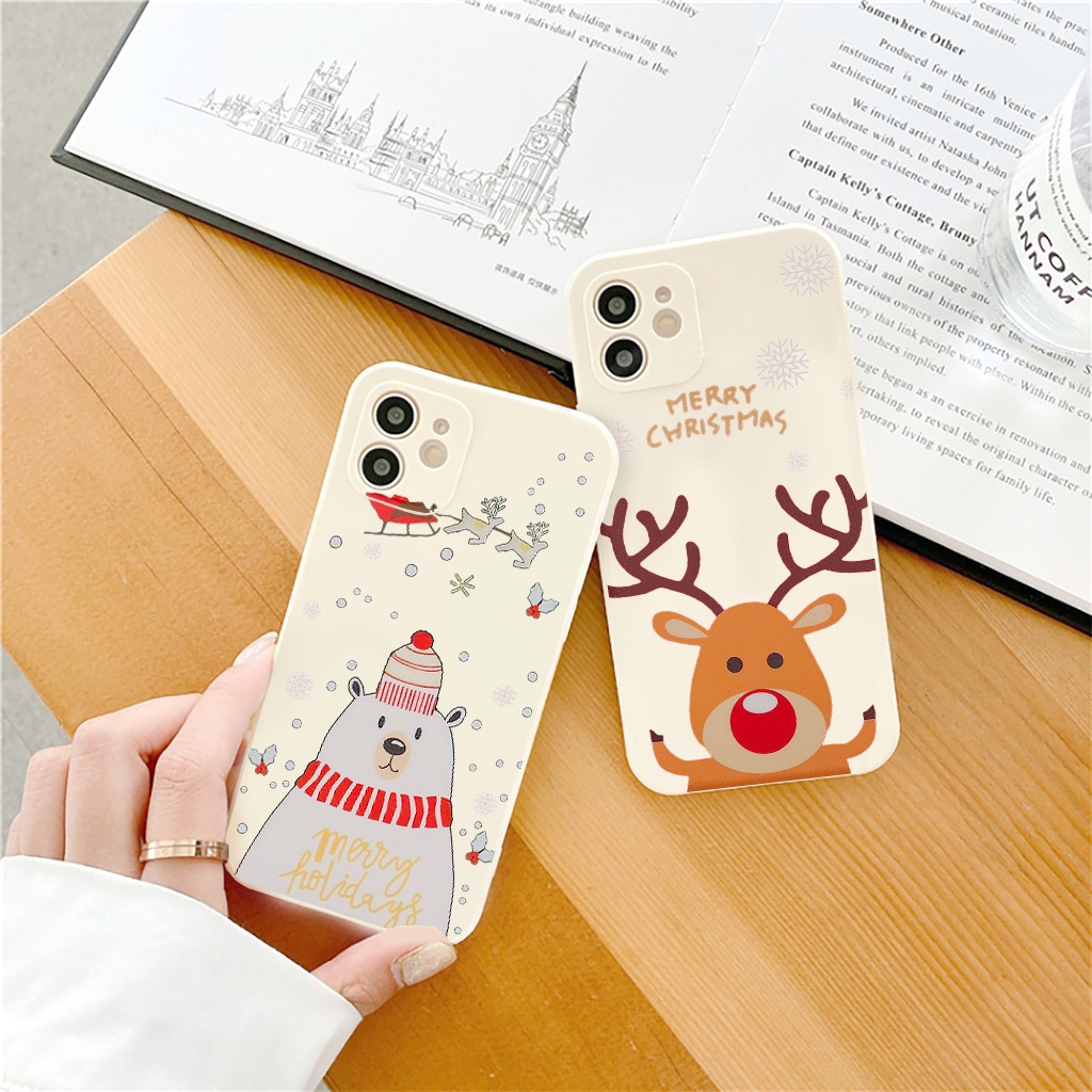 Ốp lưng iphone Noel tuần lộc viền vuông chống sốc ip 13promax 6 7 8 plus x xsmax 11 12promax e141