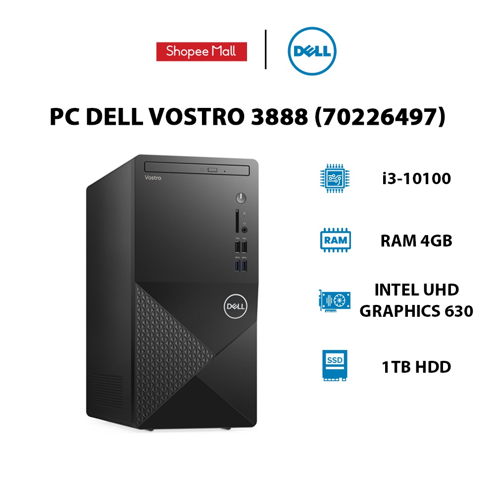 PC Dell Vostro 3888 (70226497) (i3-10100 | 4GB RAM | 1TB HDD | DVDRW | WL+BT | Mouse+Keyboard | W10