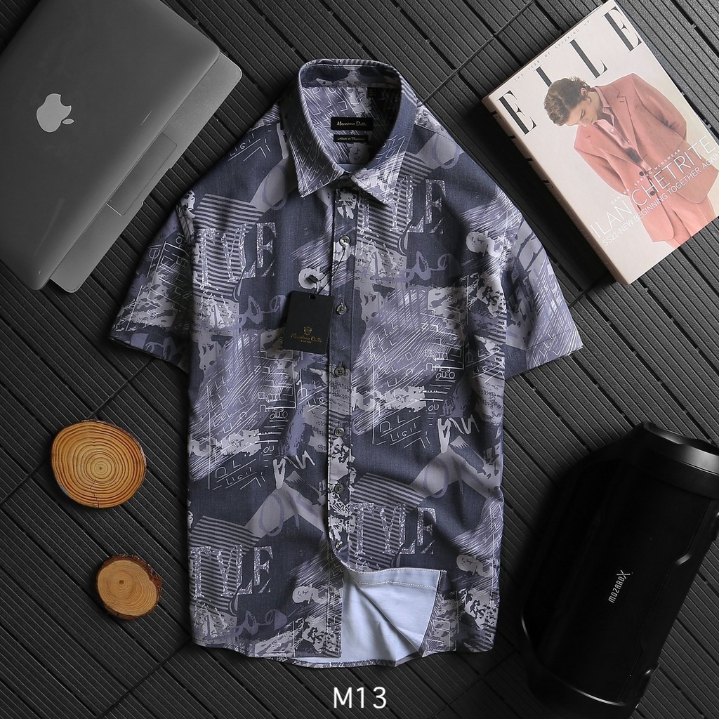 Áo sơ mi nam tay ngắn họa tiết Cotton lụa không nhăn phom regular VNXK - MD