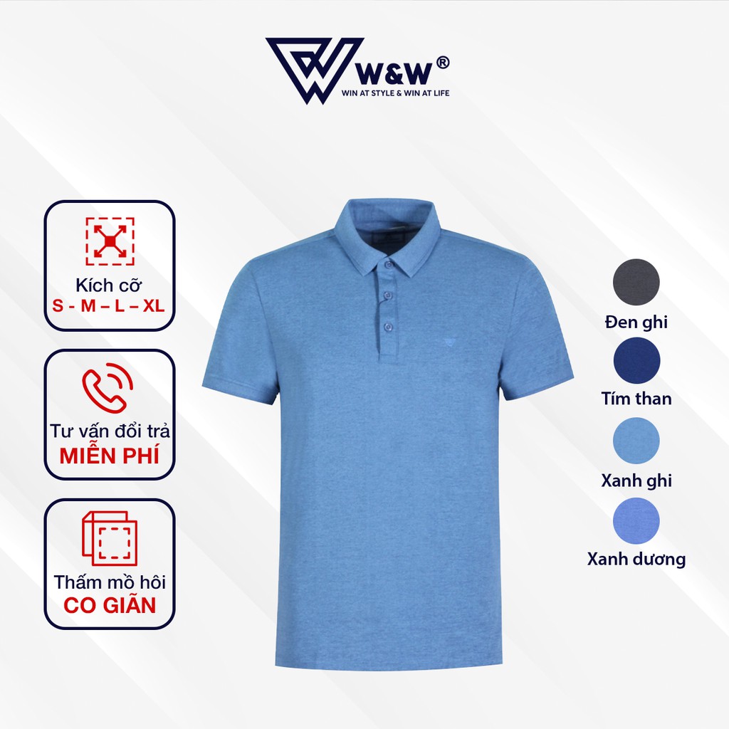 Áo Polo Nam W&amp;W Dáng Slim Fit- Cổ Áo Không Chân Ngắn Tay Màu Trơn - Chất Liệu Thoáng Mát, Thấm Hút Tốt WPO50S