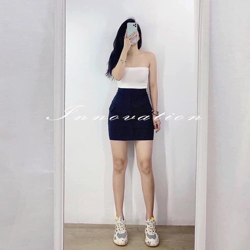 Chân váy chữ A cạp lưng cao ôm eo, Váy 2 túi sườn tôn dáng có lót trong TAN125