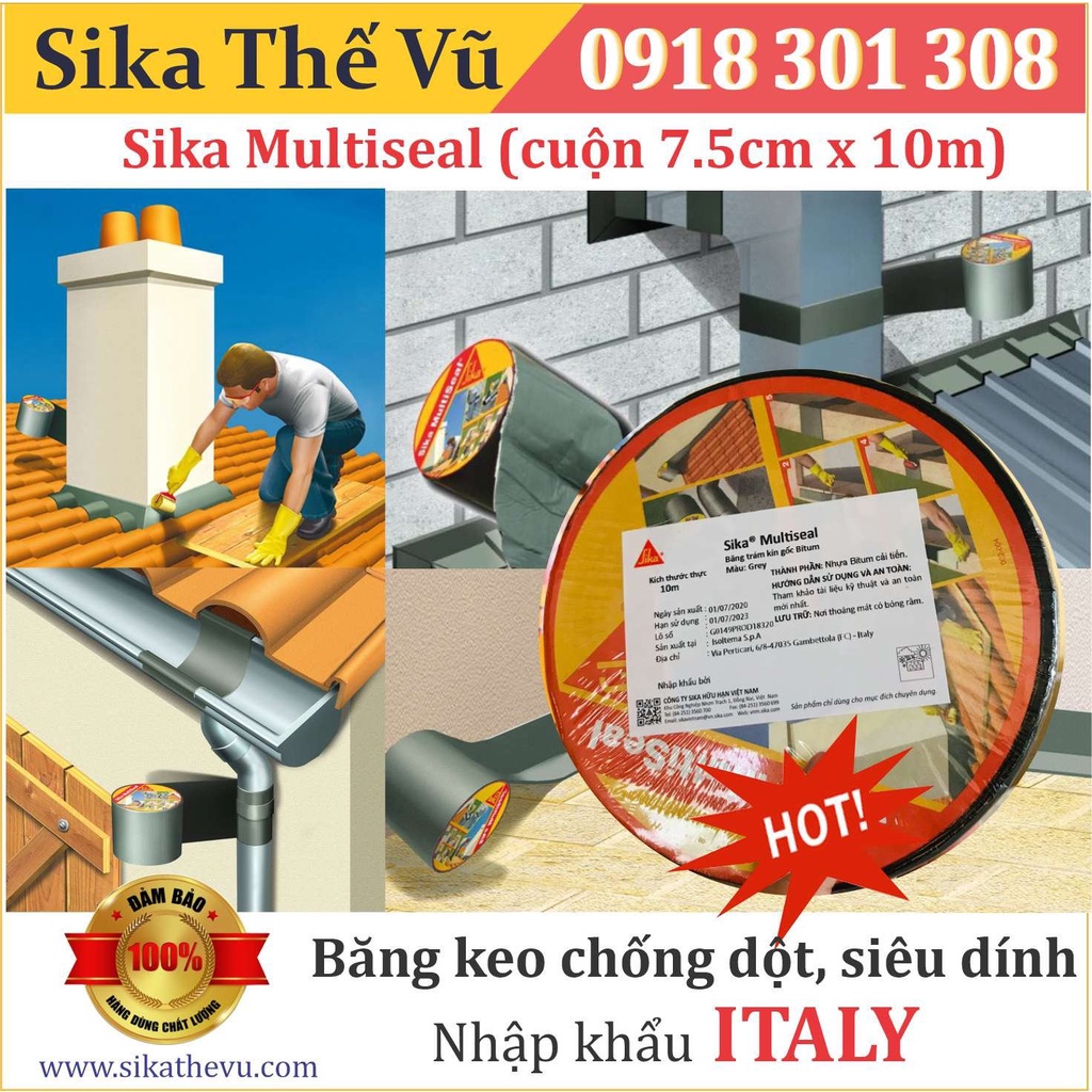 Sika - Băng keo chống dột, chống thấm siêu dính, dùng trên mọi vật liệu Sika Multiseal (Cuộn 10m x 7.5cm) SIKA THẾ VŨ