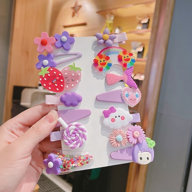 Set 14 kẹp tóc xinh xắn cho bé gái phong cách Hàn Quốc