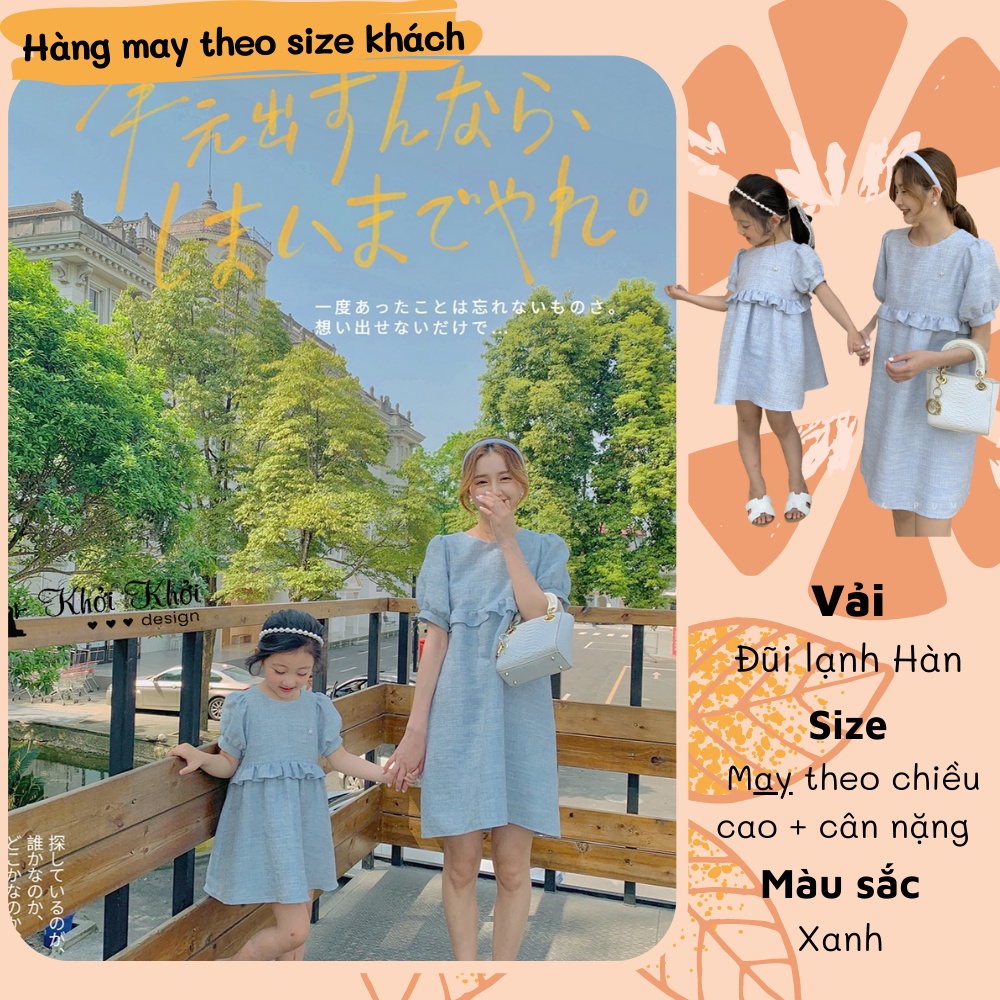 Đầm mẹ và bé phong cách đơn giản lịch sự phù hợp đi tiệc chất liệu Đũi lạnh