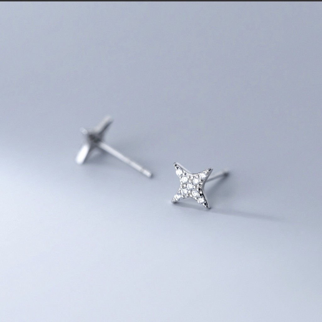 Bông tai bạc H.A.S hình ngôi sao bốn cánh đính đá - HBT42
