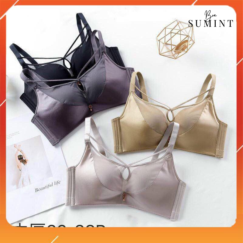 Áo lót nữ không gọng cup chéo bản to đệm mút vừa phối lụa cao cấp A5373