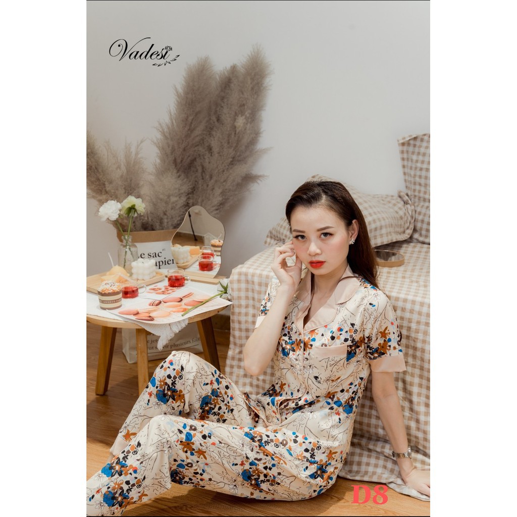 Đồ Ngủ Nữ Bộ Pijama Quần Dài Tay Ngắn Mặc Nhà Lụa Cao Cấp Họa Tiết Đẹp Thoáng Nhẹ Mát Mềm - DC01