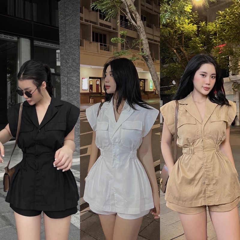 SET ÁO SƠ MI SÁT NÁCH KÈM SHORT (KÈM VIDEO HÌNH THẬT)