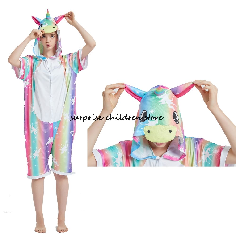 Thời trang Unicorn Pajama Cosplay mới nhất Onisie Animal Kigurumi Nightie Cartoon Pijamas cho mẹ và cô gái Jumpsuit ngắn Hoddie
