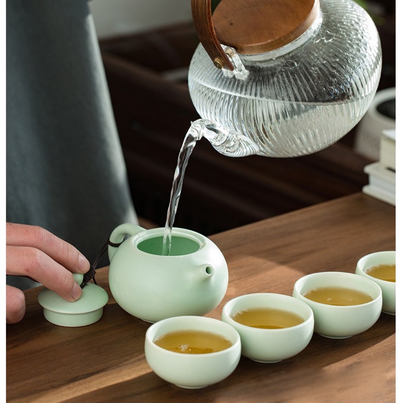 Bộ Ấm Chén Trà Du Lịch 2 Chén - Túi Xách Giấy Đẹp - Màu trắng 2 chén