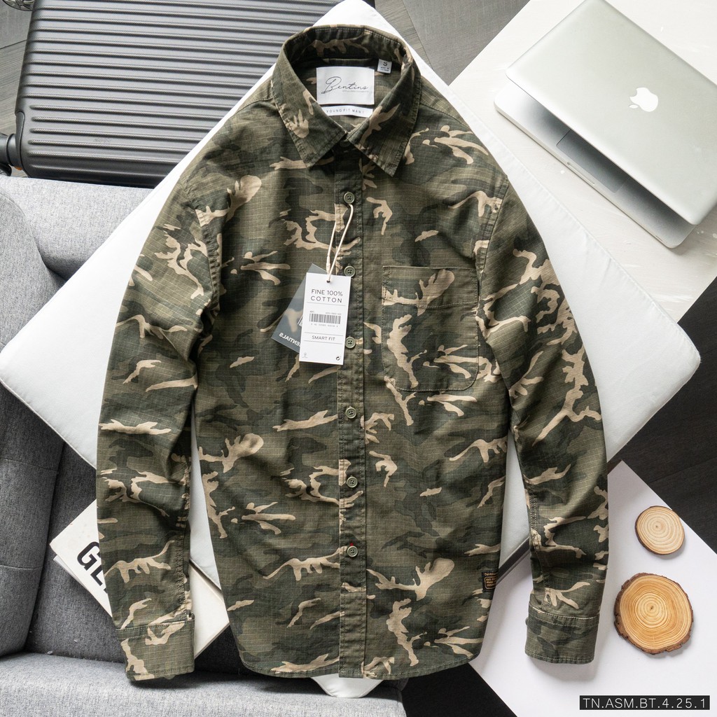 Áo sơ mi nam cổ đức dài tay vải kaki wash garment - BENTINO | BigBuy360 - bigbuy360.vn