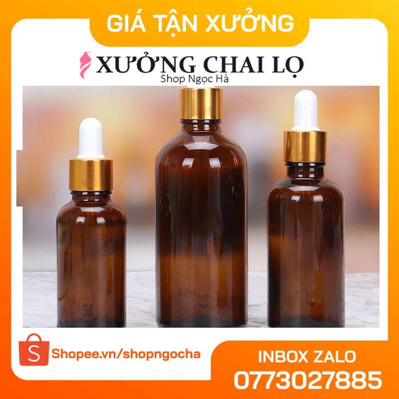 Lọ Chiết Serum ❤ GIÁ RẺ NHẤT ❤ [50ml] Chai lọ tinh dầu thủy tinh nắp bóp giọt Khoen Vàng chiết serum , phụ kiện du lịch