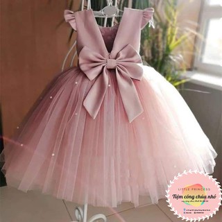 Váy đầm công chúa cho bé -🍒 frership🍒- váy đầm công chúa hồng ruốc tim nơ sau tiệm công chúa nhỏ