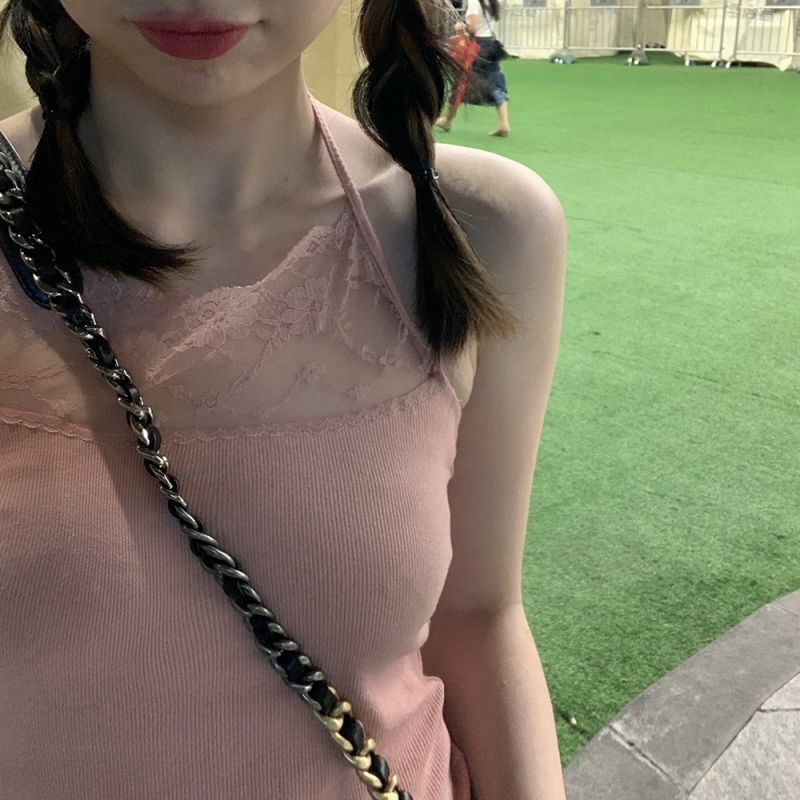 Áo Hai Dây Phối Ren Họa Tiết Dễ Thương Cho Nữ