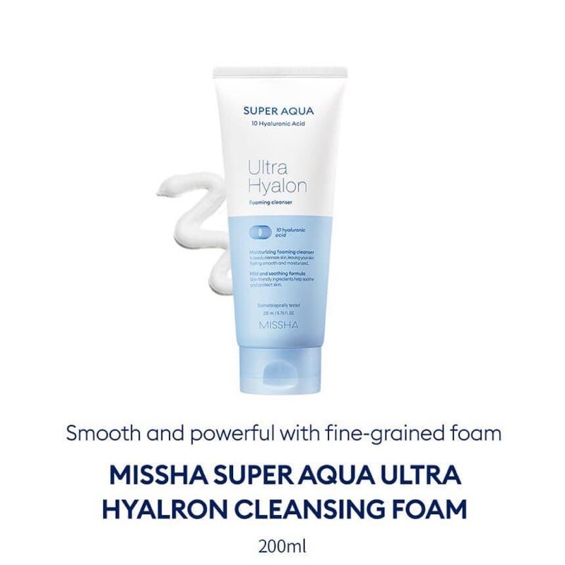 Sữa rửa mặt làm sáng da, cân bằng độ ẩm Missha Super Aqua Ultra Hyalon Foaming Cleanser 200ml [Chính Hãng] [Săn Sale]