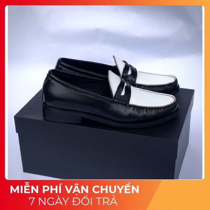 [ HÀNG CAO CẤP XẢ KHO ] GIÀY TÂY NAM DA THẬT 100% - LUXURY STORE - PENNY LOAFER ĐEN TRẮNG-HOT TREND-TĂNG CHIỀU CAO