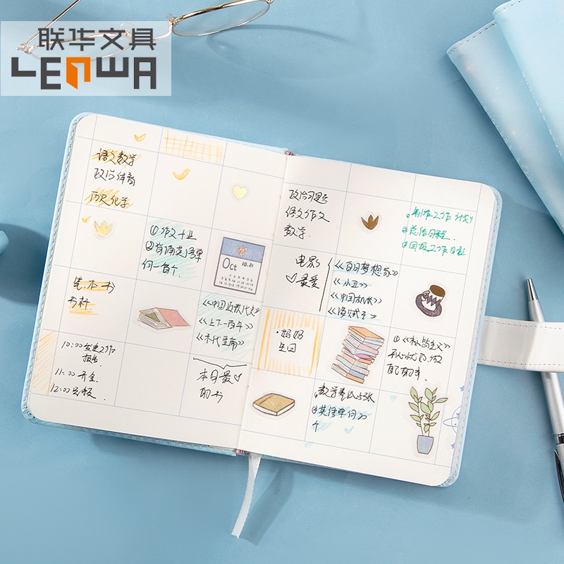 [Mã LIFE0803ALL giảm 10% đơn 0K] Combo sổ nhật ký kế hoạch A6 + Bút Bi nhiều màu + 2 cuộn Washi tape dễ thương đa năng