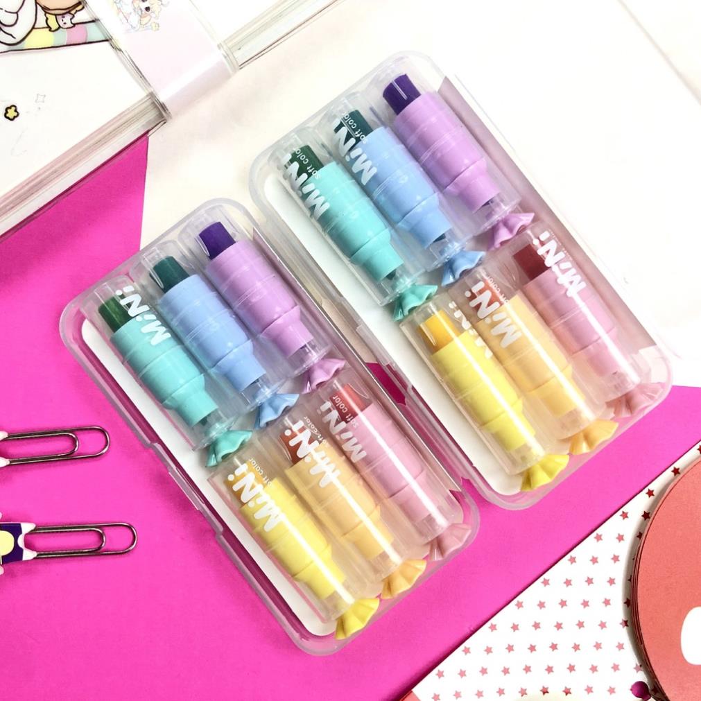 Set bút đánh dấu 6 màu KOLANO bút nhớ highlight nhiều màu dễ thương kèm hộp đựng SP-001361