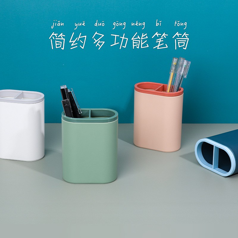 Ống cắm bút 2 ngăn để bàn nhiều mẫu dễ thương - Lọ đựng bút, cọ mỹ phẩm, cọ vẽ