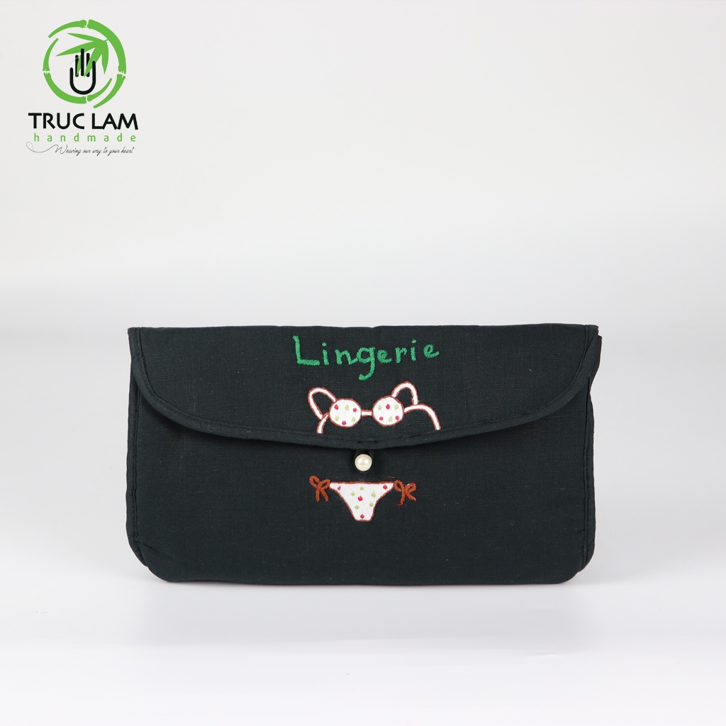Ví Cầm Tay Nữ Túi Mỹ Phẩm Du Lịch Nắp Gập Họa Tiết Thêu Bikini Trúc Lâm Handmade