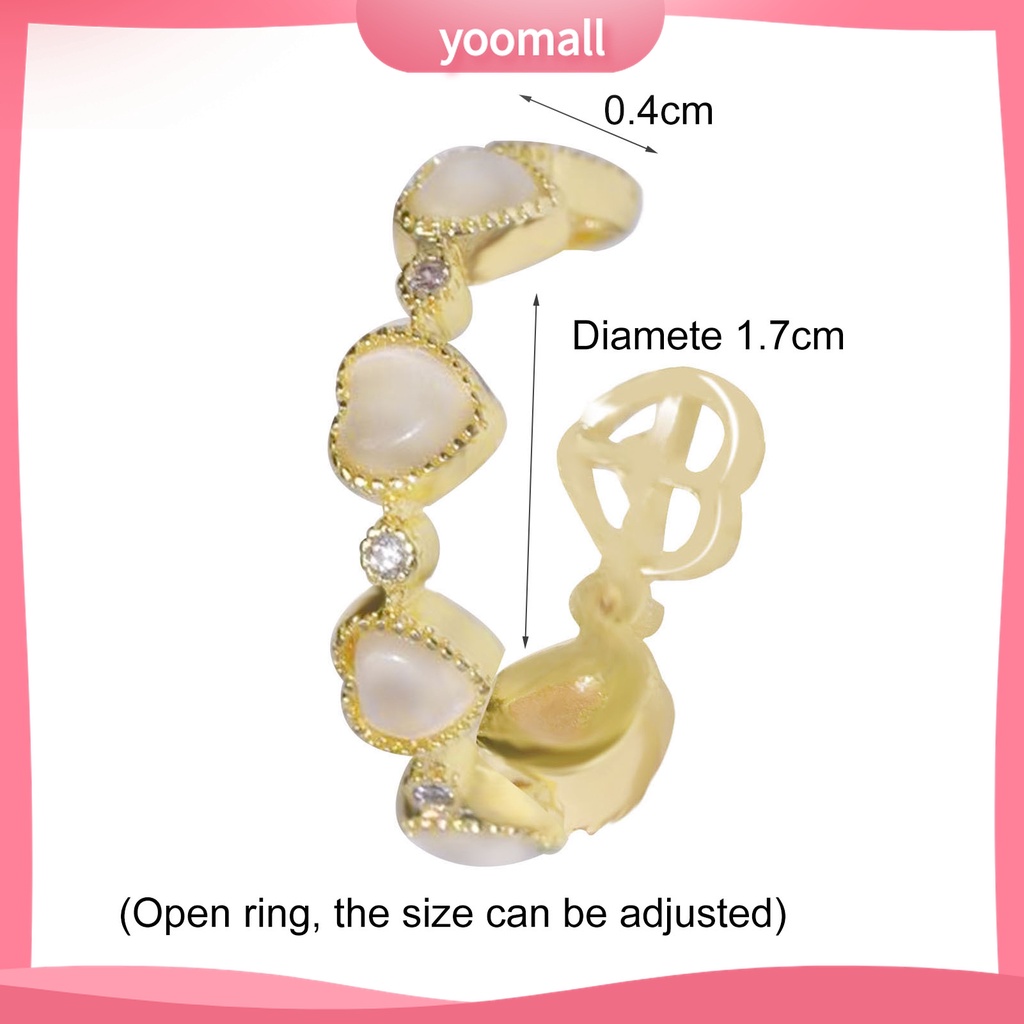 Yomall♡ Nhẫn Hở Đồng Đính Đá Opal Hình Trái Tim Thời Trang Có Thể Điều Chỉnh Cho Nữ