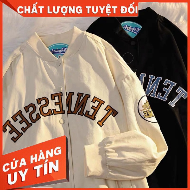 Áo Khoác Màu Kem Kaki Logo Chữ Thêu TENNESSEE Bomber Jacket Bóng Chày vảrsity Chất Vải Siêu Đẹp - Hàng nhập khẩu