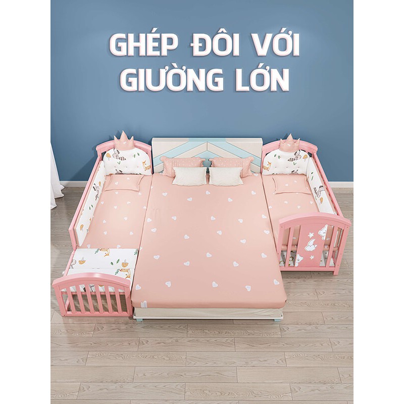 Nôi cũi gỗ em bé gấu con Teddy Bear đa năng 6 trong 1 CHILUX PEACE màu hồng