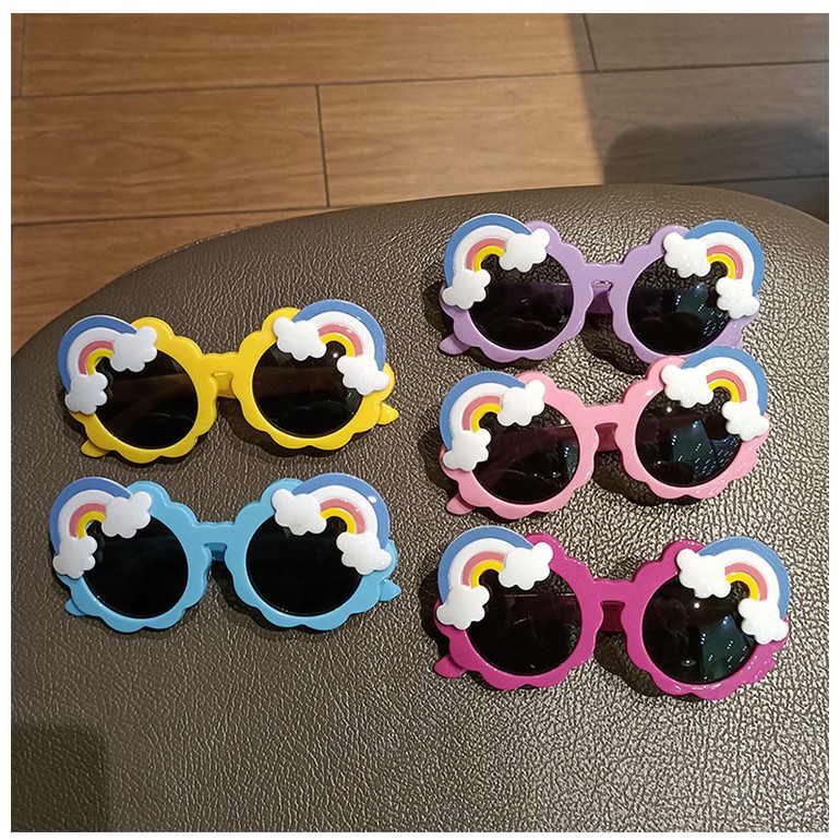 Kính mát gọng tròn họa tiết cầu vồng phong cách Hàn Quốc cho bé
