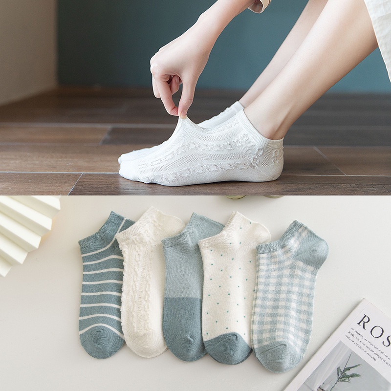 Set 5 Đôi Tất Cotton Cổ Thấp Xinh Xắn Hợp Thời Trang Xuân Hè Cho Bạn Gái
