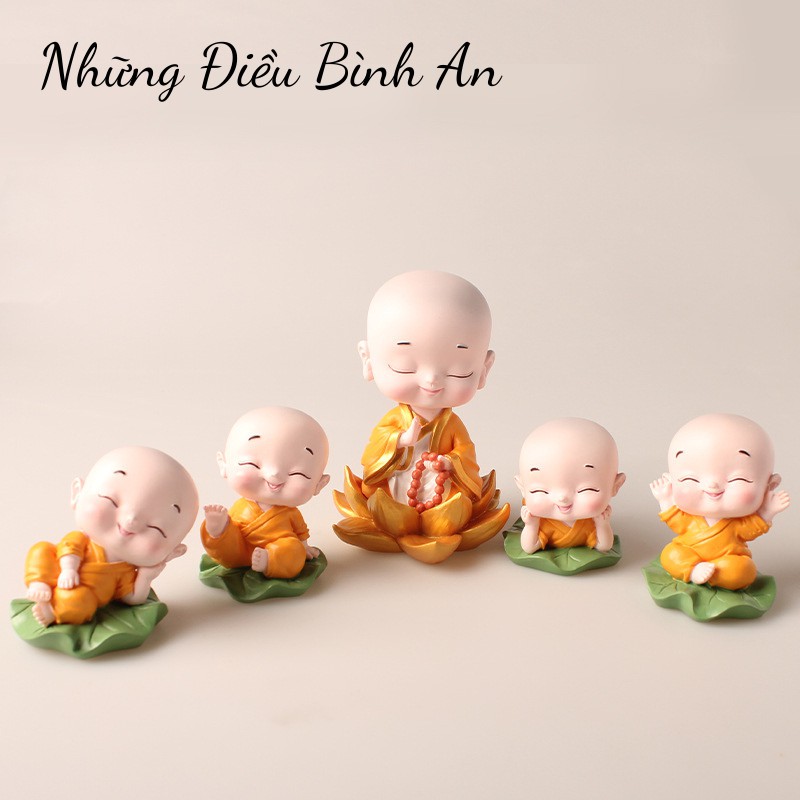 Tượng chú tiểu ngồi thiền lá sen bình an để xe ô tô, bàn làm việc, trang trí thư giãn💕FREESHIP 50k💕 Những Điều Bình An