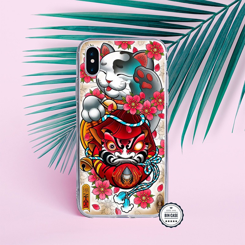 ❤ Ốp hình xăm Mèo búp bê Daruma Doll ❤Ốp nghệ thuật hoa lá iphone 6/6s/7/8 plus/x/xr/xs max/11 pro max/12 promax MEO0049