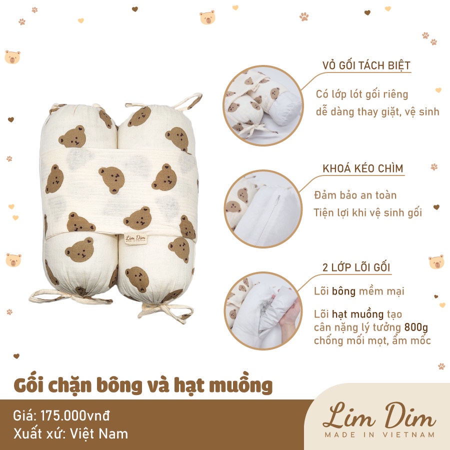 Gối chặn bông và hạt muồng Lim Dim