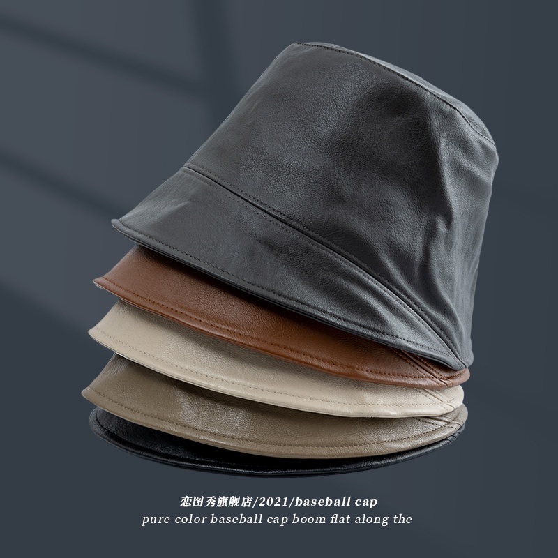 Mũ Bucket Chất Liệu Da pu Phong Cách Thời Trang Nhật Bản Dành Cho Nam Và Nữ