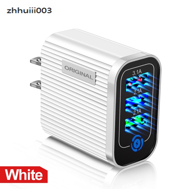 Cốc Sạc Nhanh Usb 5V / 3A 3 Cổng Có Đèn Led Dành Cho Điện Thoại Di Động