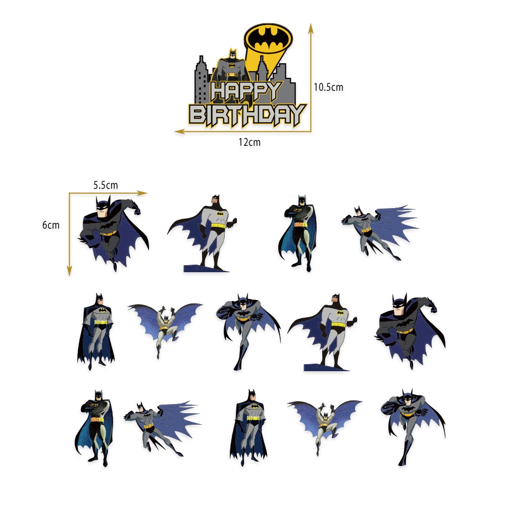 Set 48 Phụ Kiện Trang Trí Bánh Kem Hình Batman/Siêu Nhân/Siêu Anh Hùng/Thời Trang