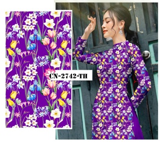 Vải Áo Dài Tằm Ý Hoa Lá Xuân Đều
