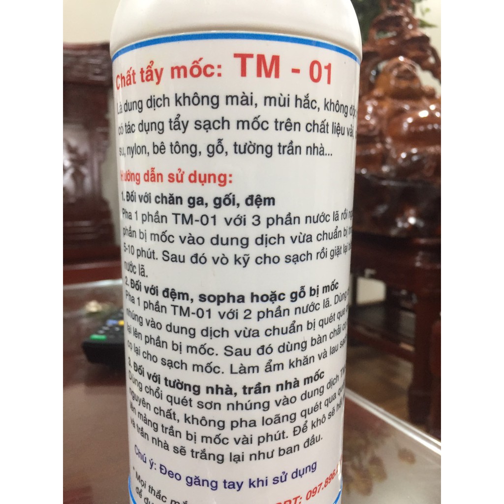 Chất tẩy mốc TM-01- tẩy mốc trên mọi vật liệu như tường, gỗ, vải, cao su