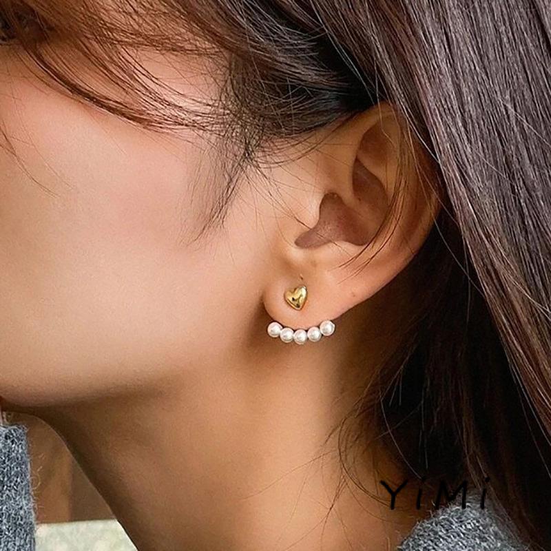 Bông Tai Hình Trái Tim Đính Ngọc Trai Phong Cách Retro Pháp Xinh Xắn Thời Trang