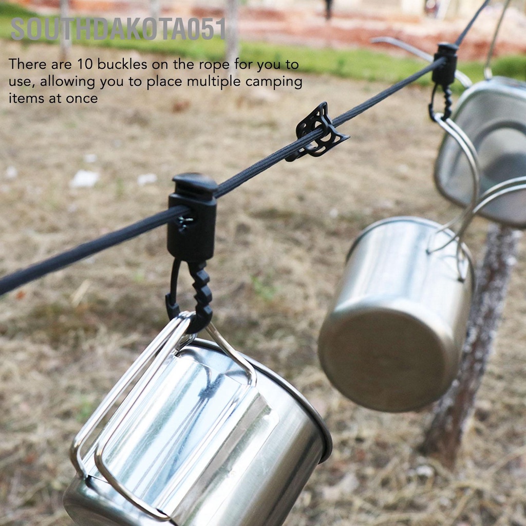 Southdakota051 Dây treo cắm trại Chiều dài 5M Lều ngoài trời buộc Móc Đồ đa chức năng đeo có móc
