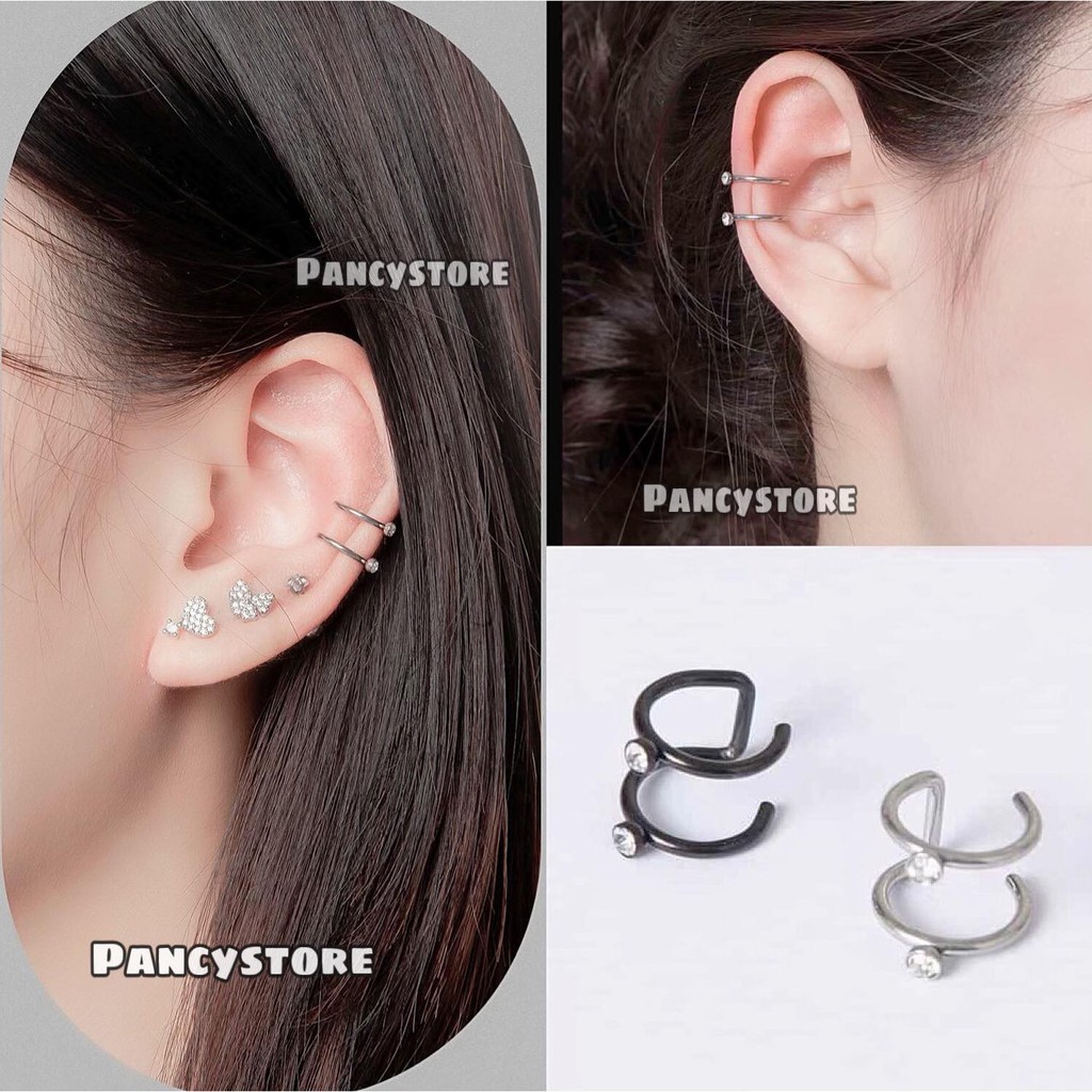 khuyên tai bông tai kẹp titan tròn kim không gỉ không cần xỏ lỗ