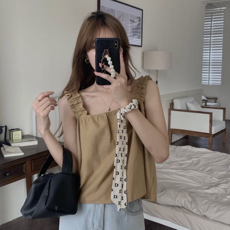 FREE SHIP Áo 2 dây bản to nhún bèo chất lien mềm mát