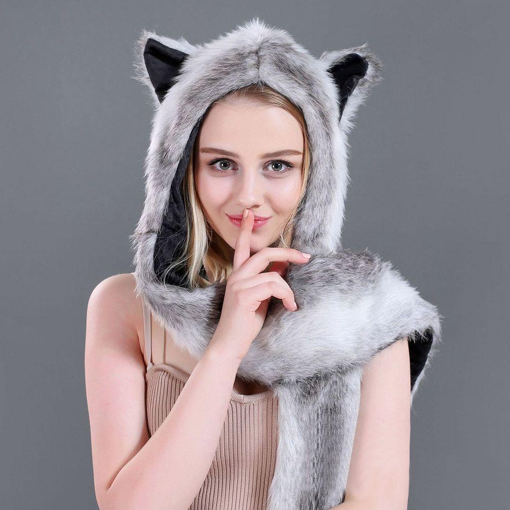 Mũ Tai Bèo Chống Gió 3 Trong 1 Kèm Găng Tay Và Khăn Choàng Hình Động Vật Thời Trang