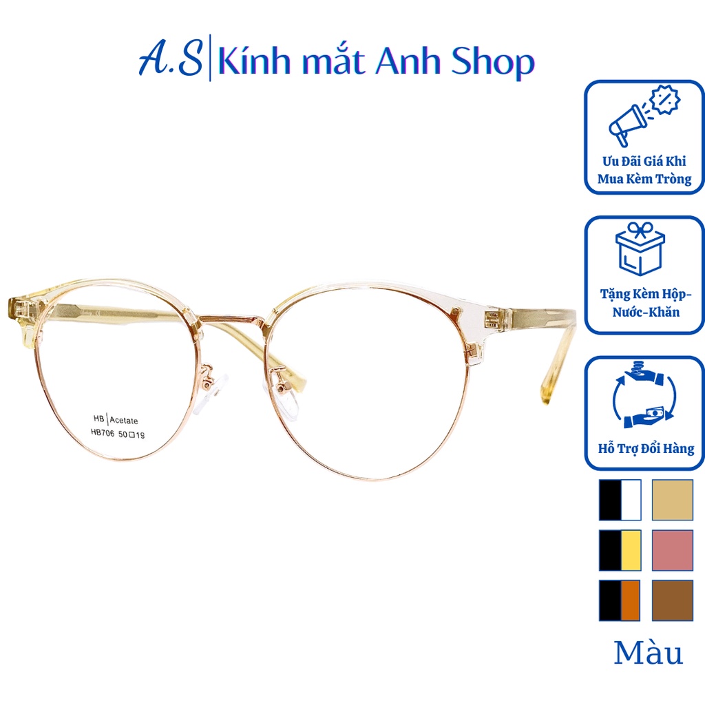 Gọng kính cận tròn to thời trang chất liệu hợp kim 706